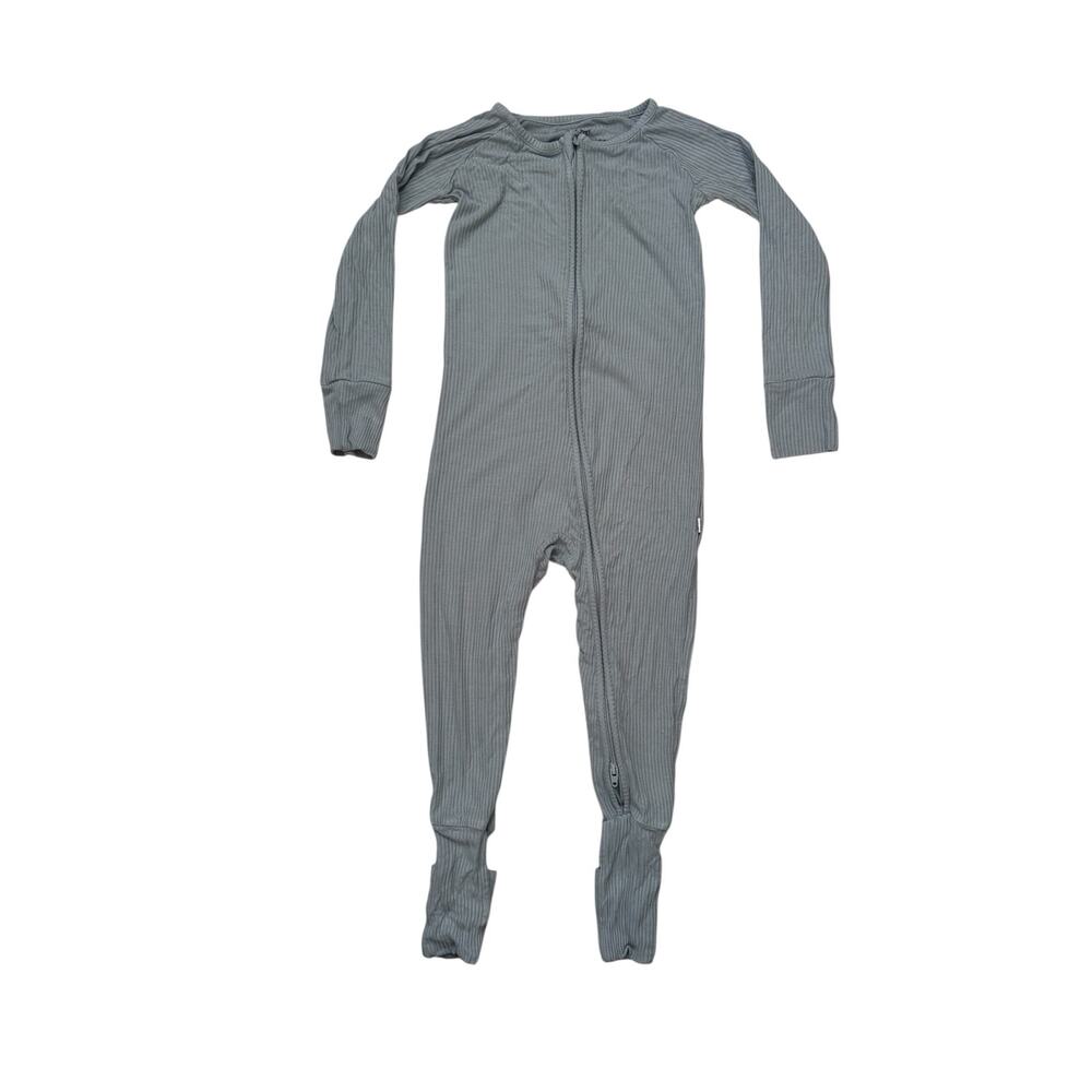 LITTLE SLEEPIES Ribbed Zippy One Piece Pajama in Slate Blue Size 2T Kids Bamboo